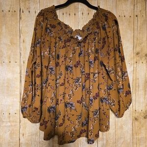 Floral Smocked Women's Top - Brown